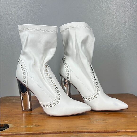 Wild Diva Elegant White Studded Women's Boots - Picture 2 of 9